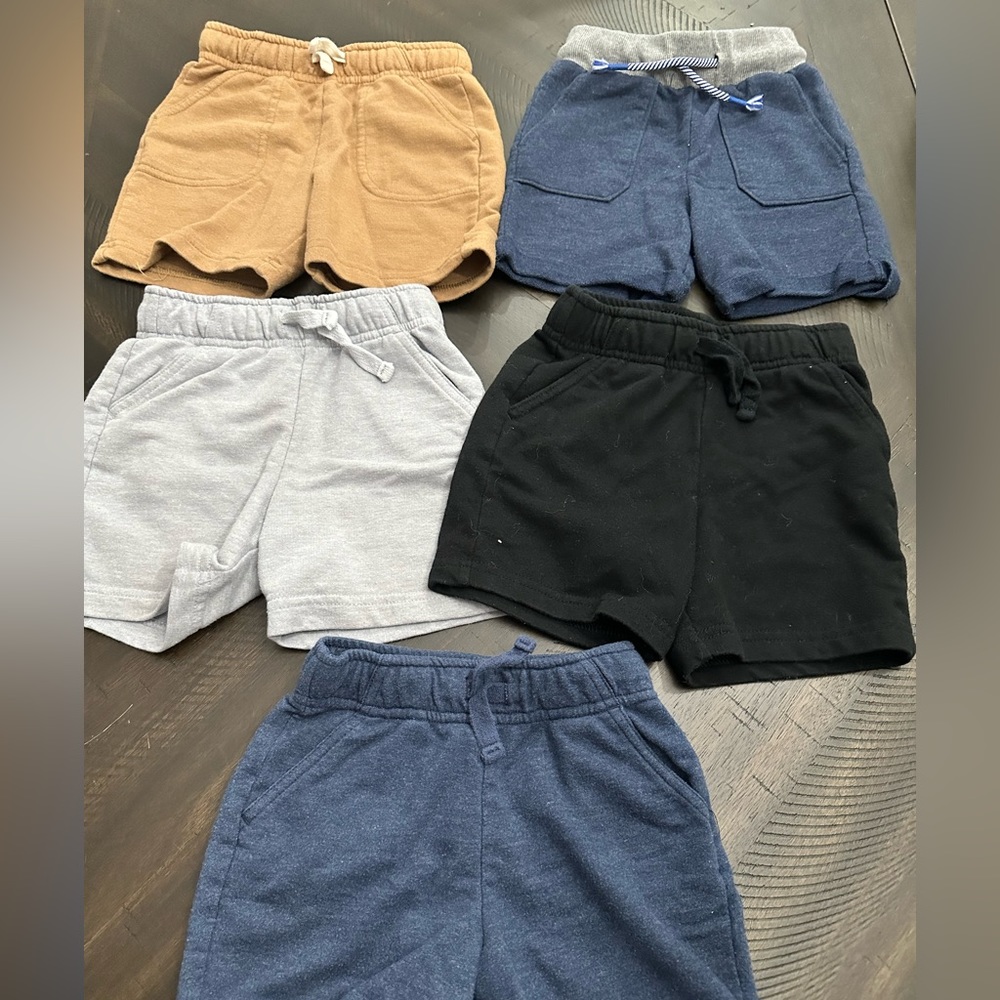 Set of 5 toddler nit shorts, 2 navy, black , gray and brown